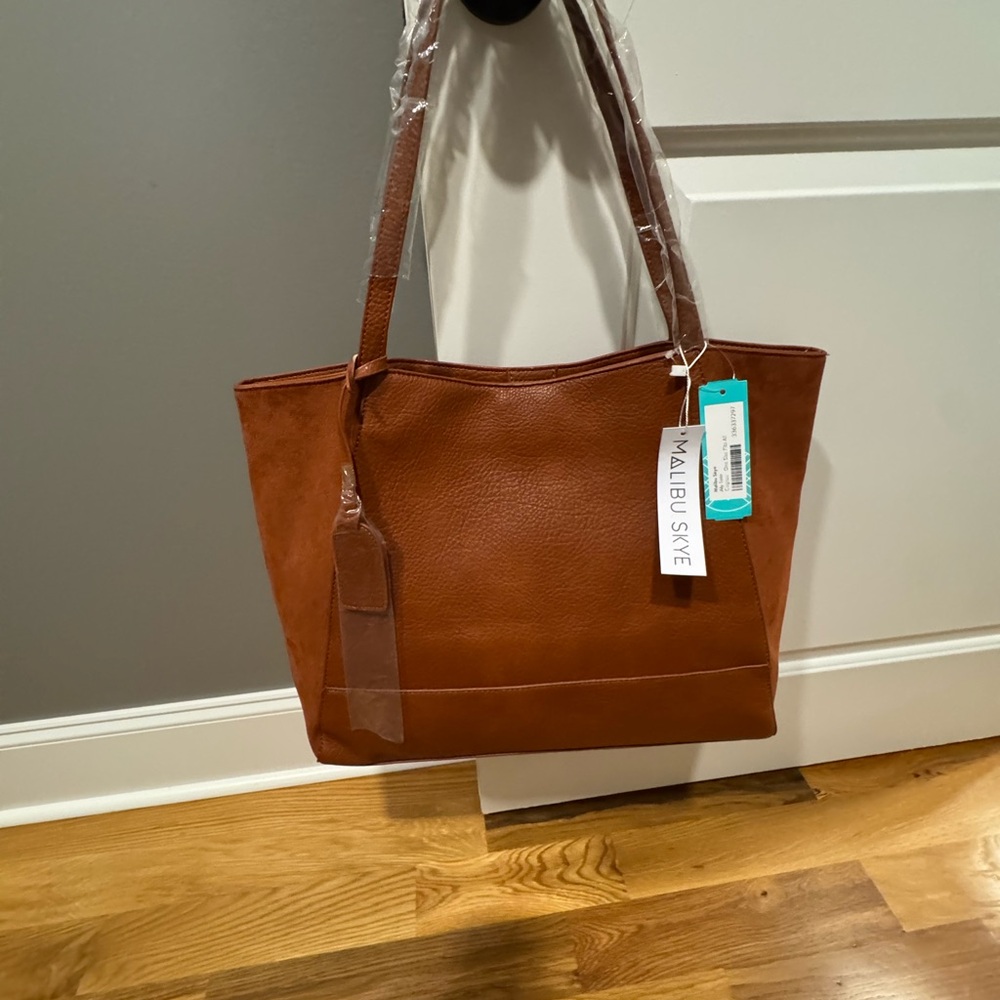 Malibu Cognac Leather Tote with Shoulder Straps